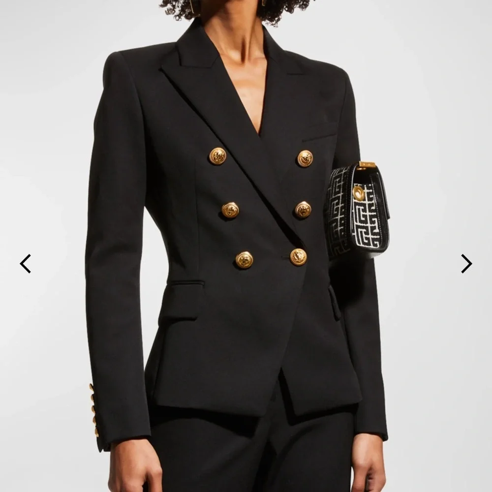 New Balmain Classic Double-Breasted Black Wool Blazer Size 36 - Picture 1 of 12